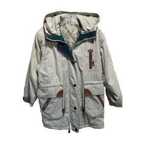 Fleet Street Beige/Green Jacket Pockets Collar Hood Zip/Snap Up Lined See Measur